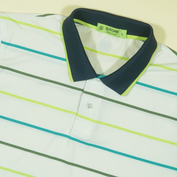 G Fore Multi Stripe Golf Polo Shirt Mens L White Performance Short Sleeve - Picture 1 of 6